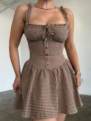 Maia Dress - Gingham Brown