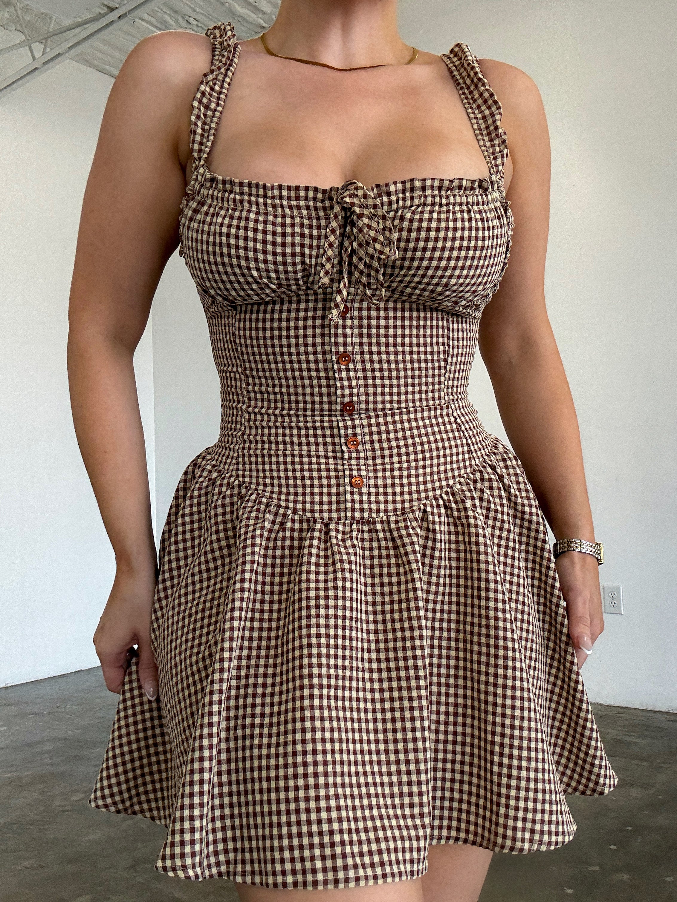 Maia Dress - Gingham Brown